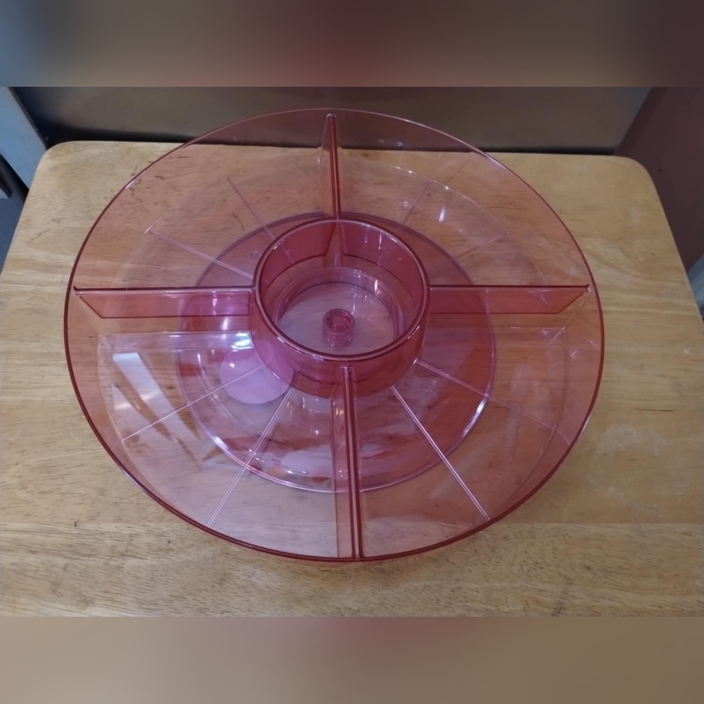 Pink Divided Serving Tray Lazy Susan Party  Chip & Dip Snack Appetizer, T12MIS